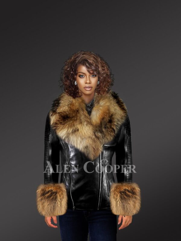 Genuine Leather Jackets with Detachable Fur Collar and Handcuffs