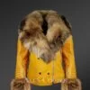 Genuine Leather Jacket in Yellow with Removable Fur Collar