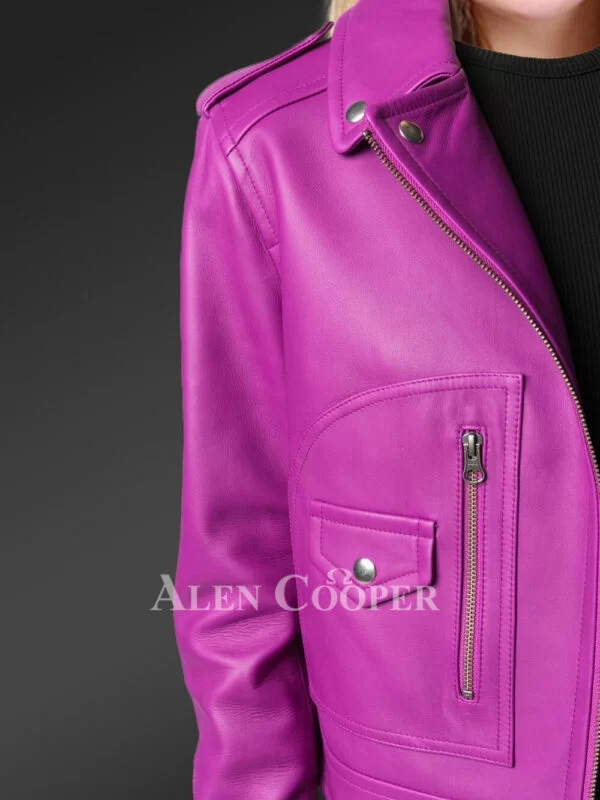 Genuine Leather Jackets in Purple for Tasteful Women - Image 5