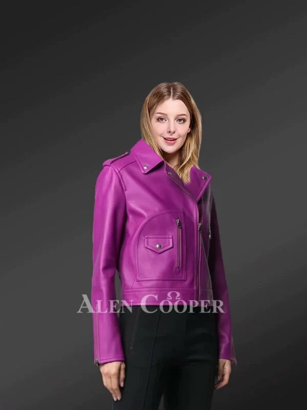 Genuine Leather Jackets in Purple for Tasteful Women - Image 2