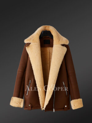 Genuine shearling jackets in burgundy for women of substance