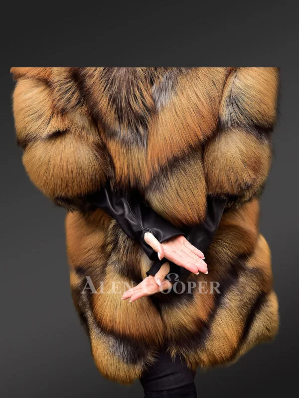 Golden Fox Fur Coat in Slant Shape for Women - Image 10