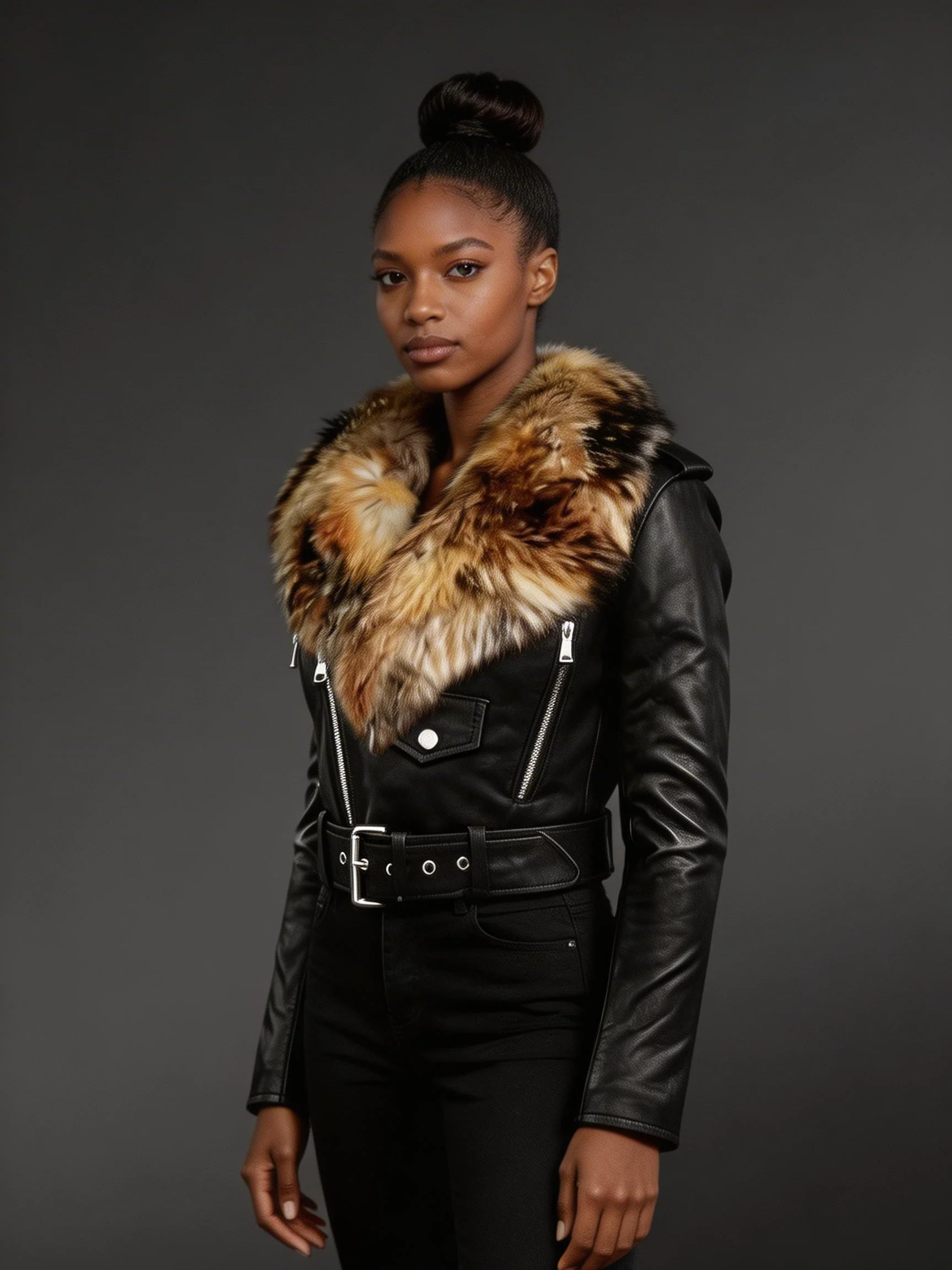 High Waist Biker Jacket for Women with Detachable Collar - Image 3