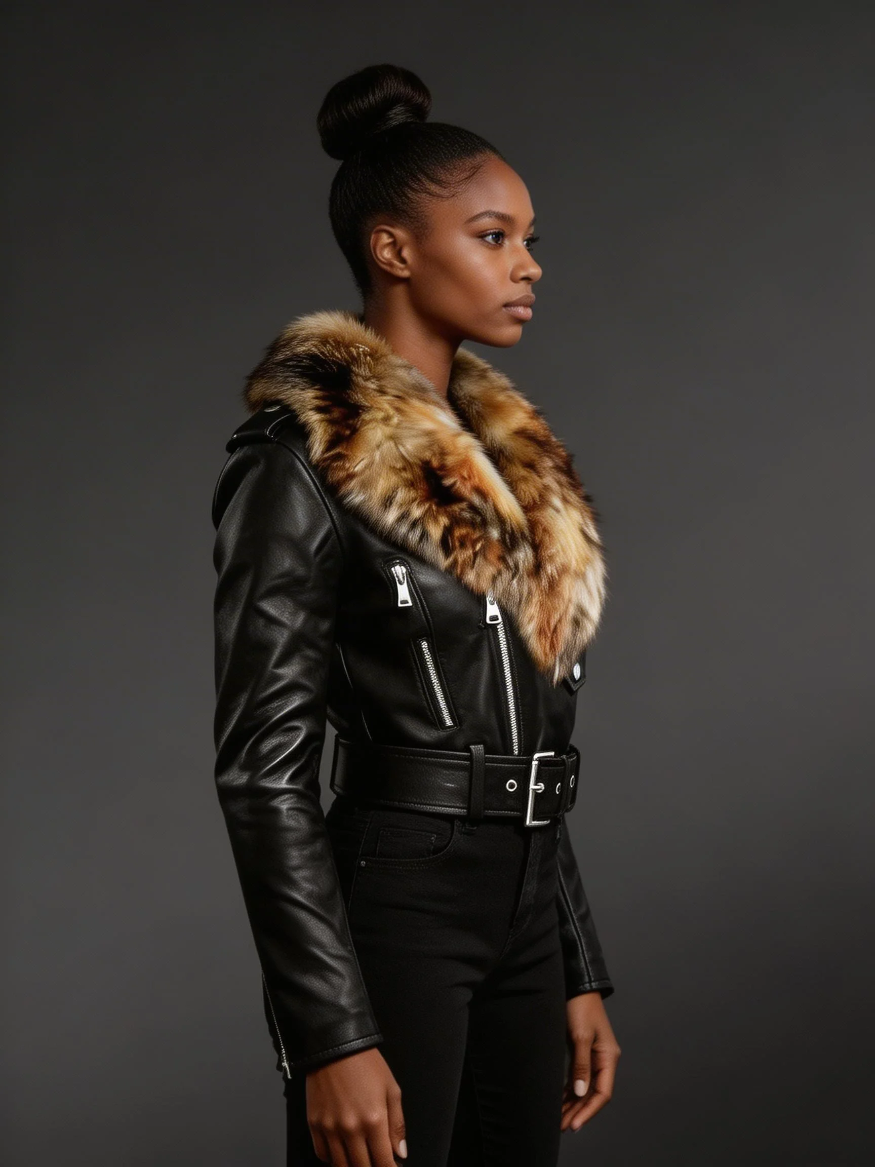 High Waist Biker Jacket for Women with Detachable Collar - Image 2