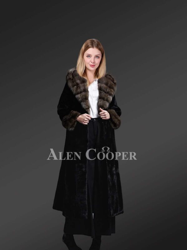 Hooded-Mink-Fur-Long-Coat-With-Sable-Fur-Collar-And-Cuffs