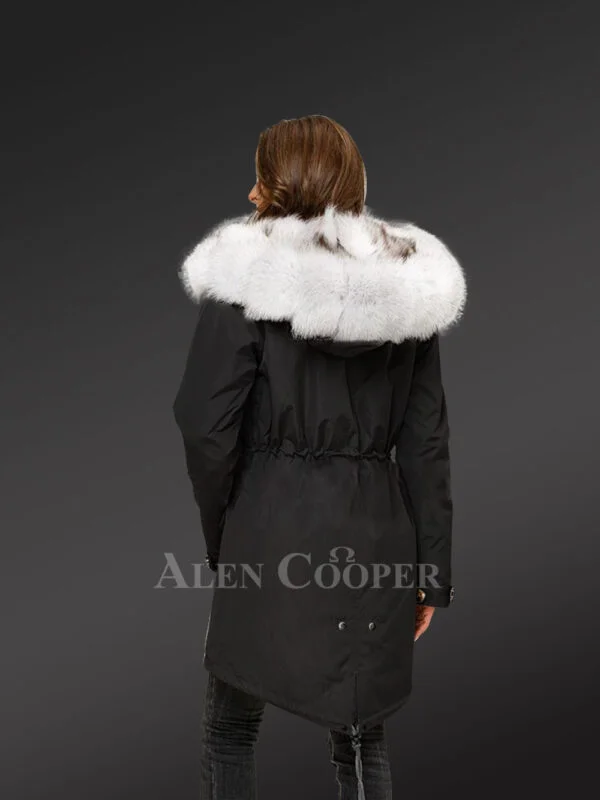 Hybrid Black Parka Convertibles with Fox Liner for Women Made Of Authentic Arctic Fox Fur Paragraph - Image 3
