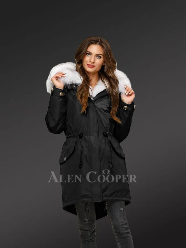 Hybrid Black Parka Convertibles with Fox Liner for Women Made Of Authentic Arctic Fox Fur Paragraph - Image 2