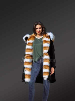 Hybrid Black Red Arctic Fox Fur Parka Convertibles for Women