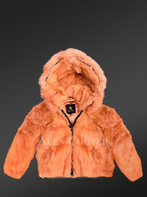 Kids Rabbit Hooded Bomber In Orange