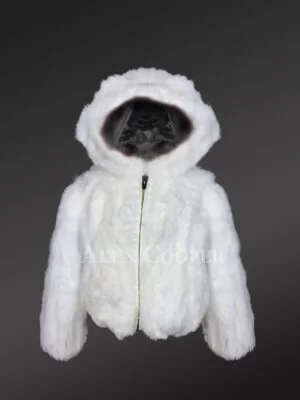 Kids Rabbit Hooded Bomber In White