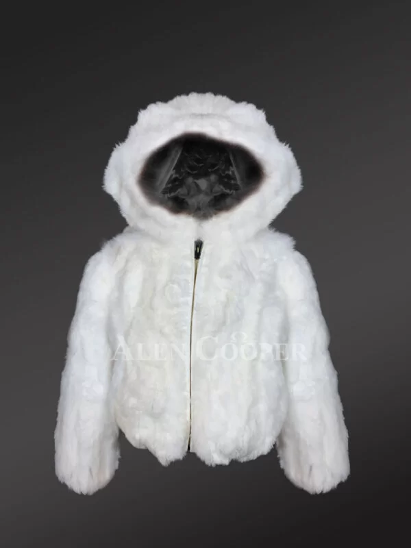 Kids Rabbit Hooded Bomber In White