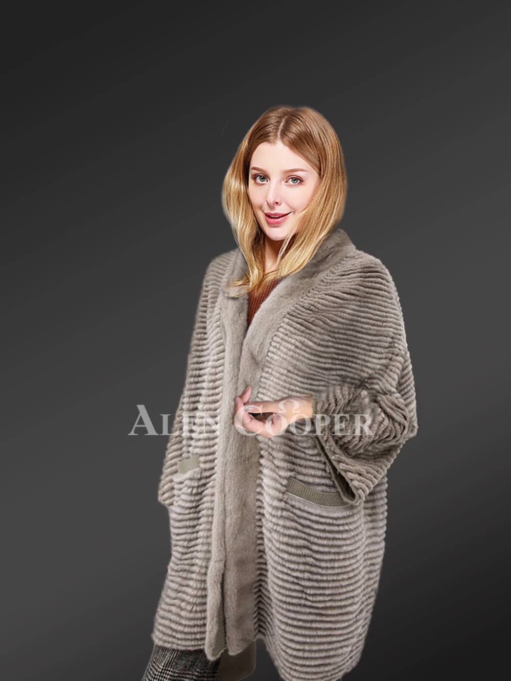 Knitted Mink Fur Cardigan For Women