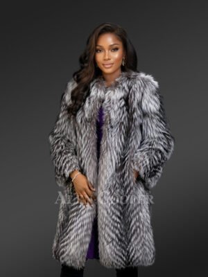Knitted Silver Fox Fur Coat for Women