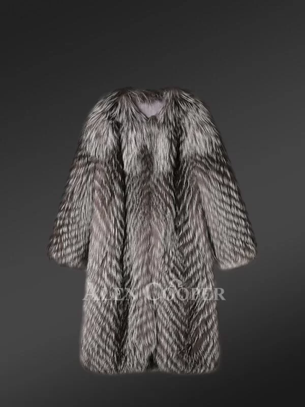 Knitted Silver Fox Fur Coat for Women - Image 5