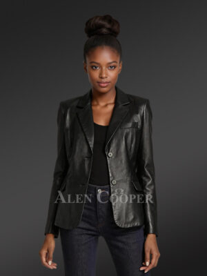 Ladies’ Leather Blazer for Greater Charm and Appeal in Black