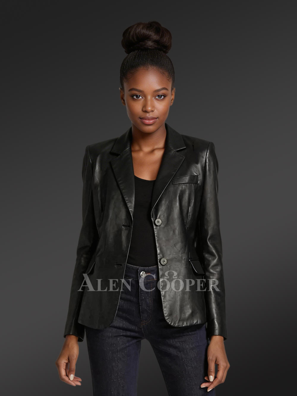 Ladies’ Leather Blazer for Greater Charm and Appeal in Black