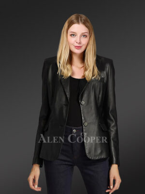 Ladies’ Leather Blazer for Greater Charm and Appeal in Black