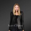 Ladies’ black leather blazer for greater charm and appeal