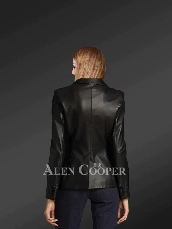 Ladies’ Leather Blazer for Greater Charm and Appeal in Black - Image 5