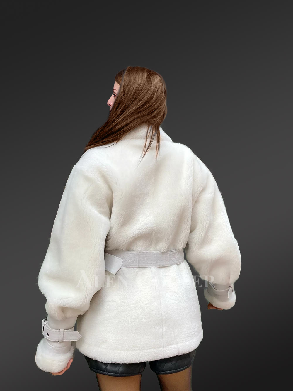 Sheepskin Military Jacket in White for Women - Image 10