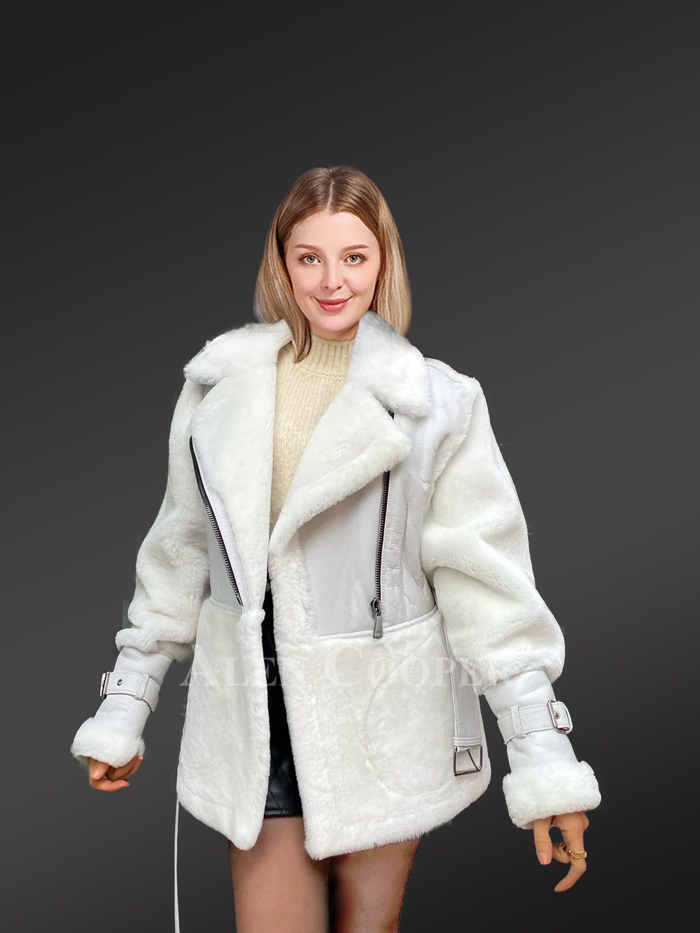 Sheepskin Military Jacket in White for Women - Image 5