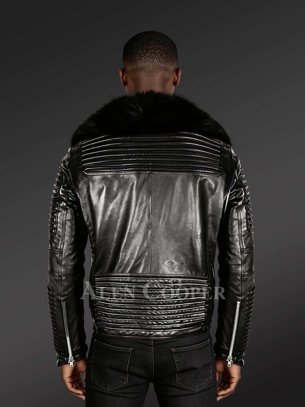 Men’s Authentic Leather Biker Jacket with Chic Fur Collar - Image 3
