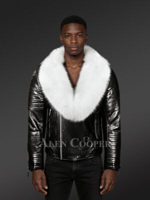 Leather Biker Jacket with Fox Fur Lapel – Rugged looks with Touch of Elegance