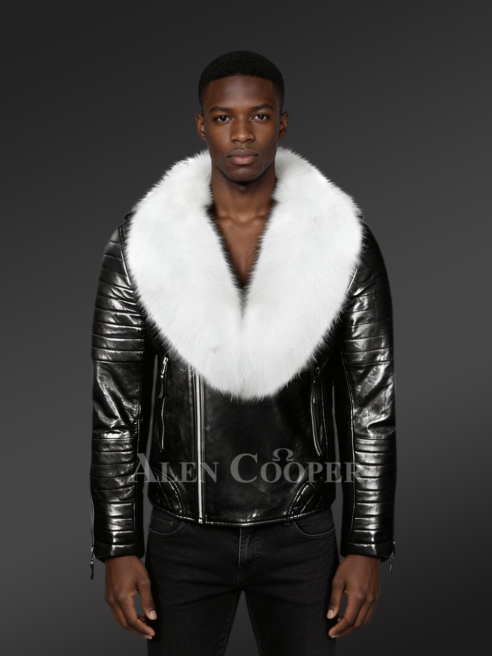Leather Biker Jacket with Fox Fur Lapel – Rugged looks with Touch of Elegance