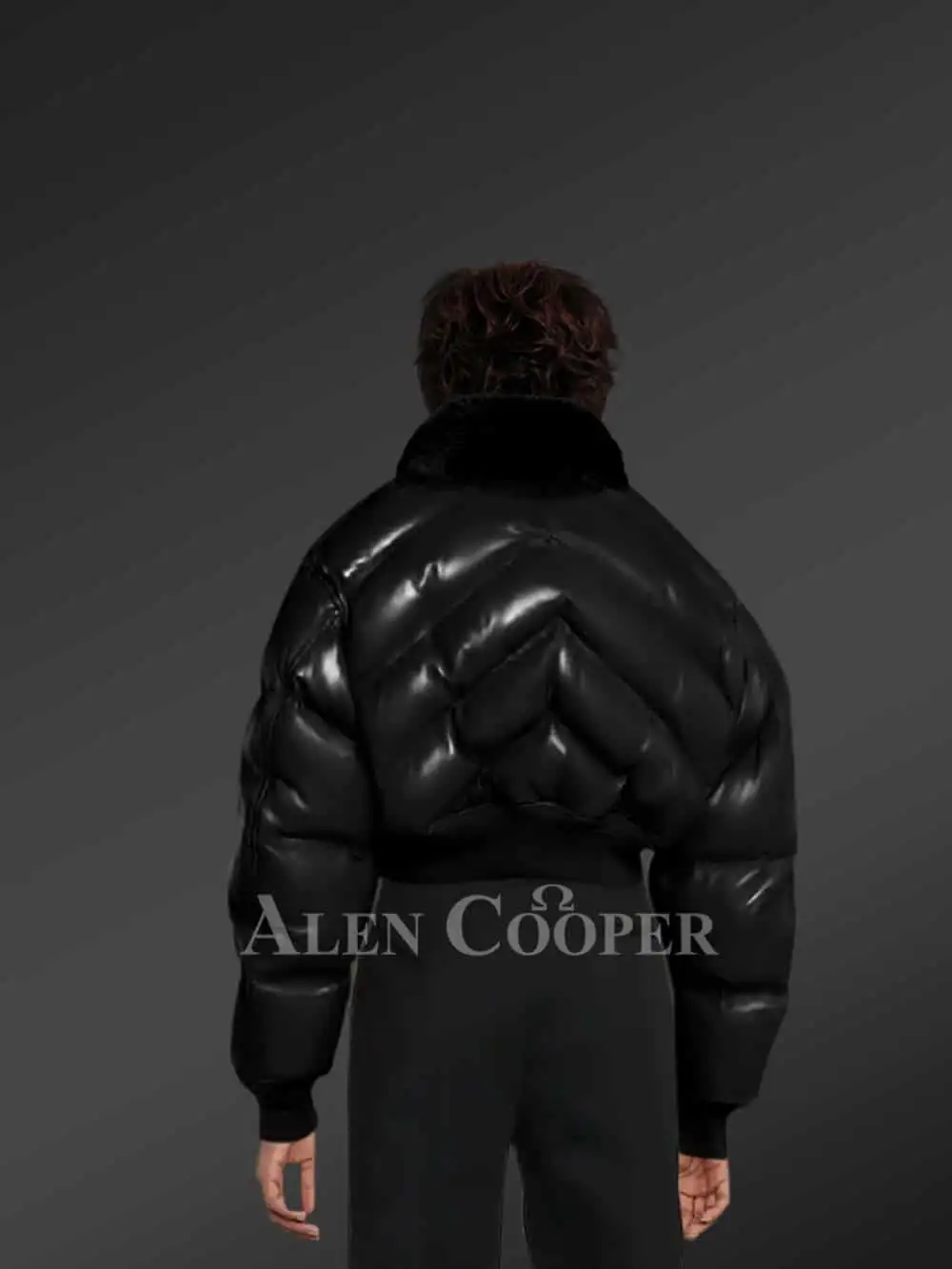 Leather Bomber Jacket with Fox Fur Collar for Women - Image 3