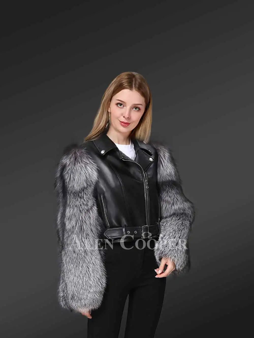 Leather Jacket with Fox Fur Sleeves– Fashion-Forward Design with Comfort - Image 2