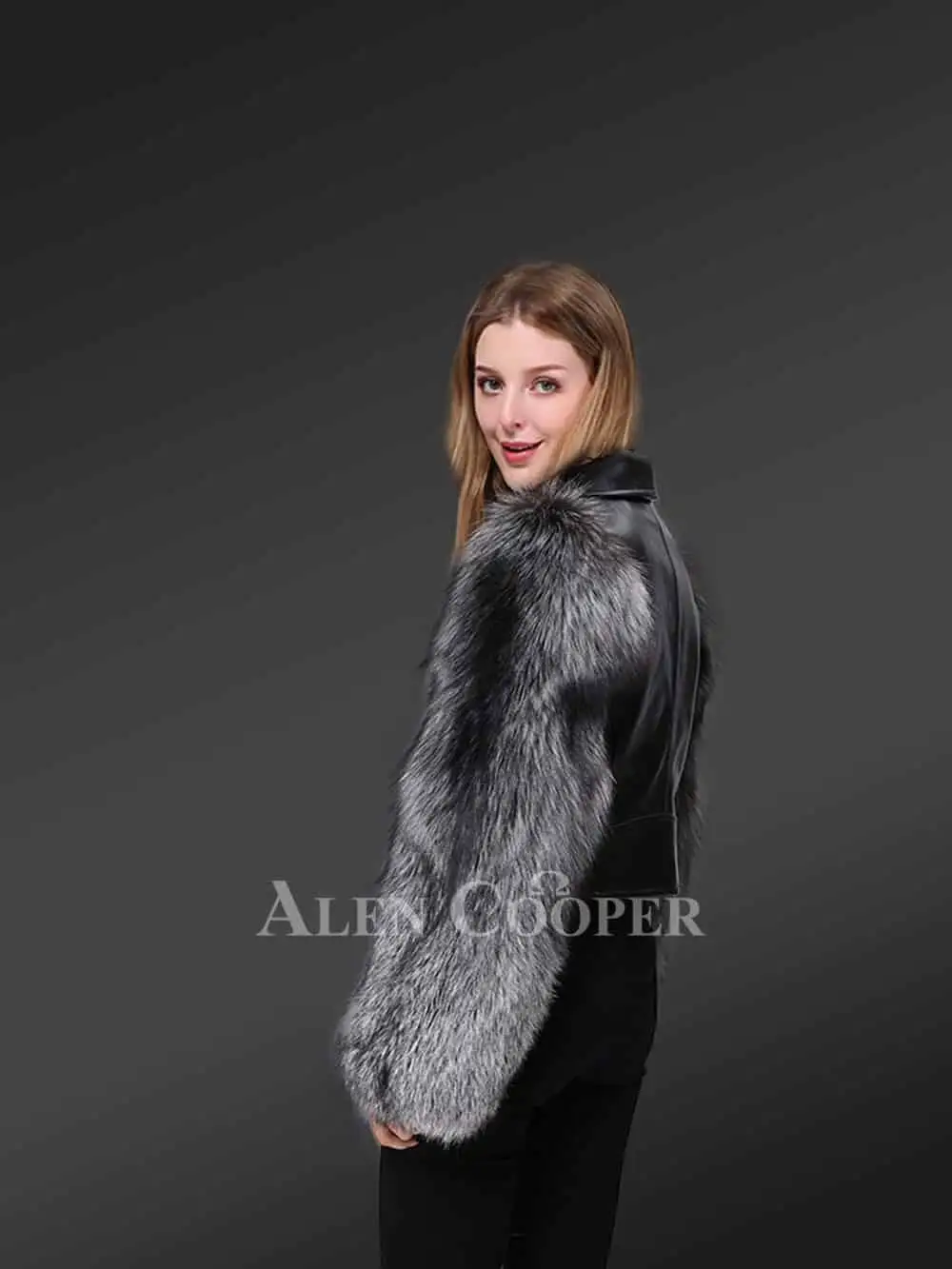 Leather Jacket with Fox Fur Sleeves– Fashion-Forward Design with Comfort - Image 3