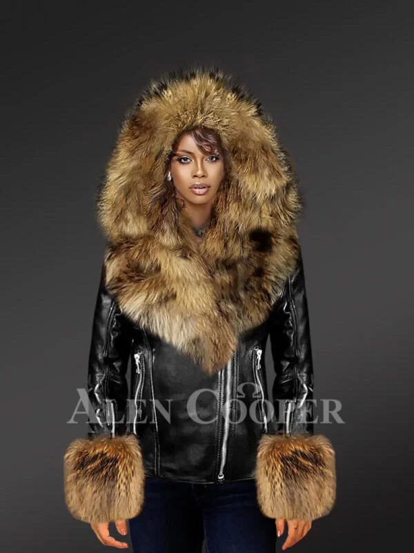 Leather Jacket With Detachable Fox Fur Hood