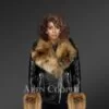 Leather Jacket With Detachable Fox Fur Hood And Cuffs