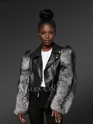 Leather Jacket with Fox Fur Sleeves– Fashion-Forward Design with Comfort