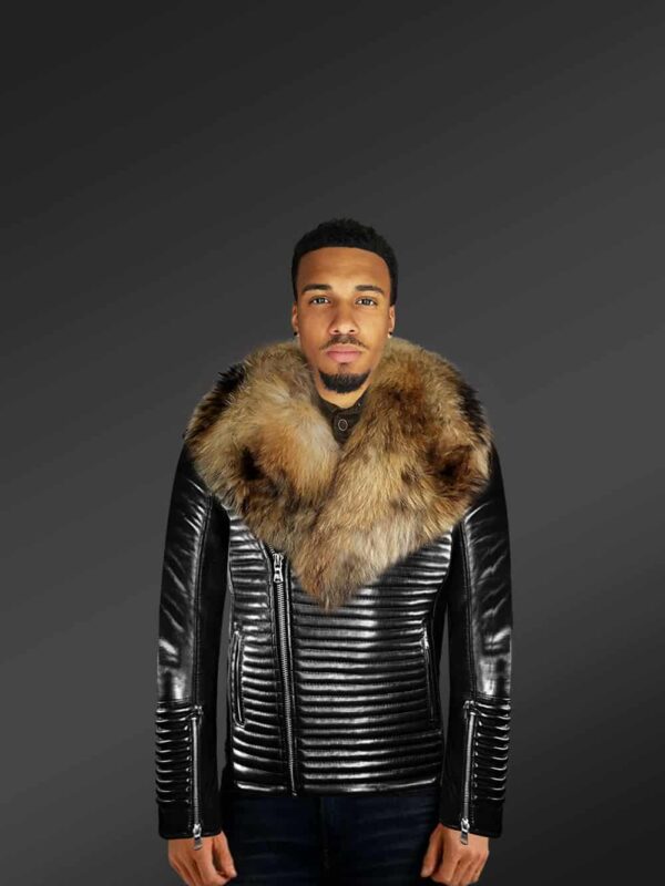Leather Moto Jacket Men With Fur in 