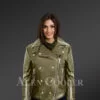 Leather Moto jackets for women in Olive