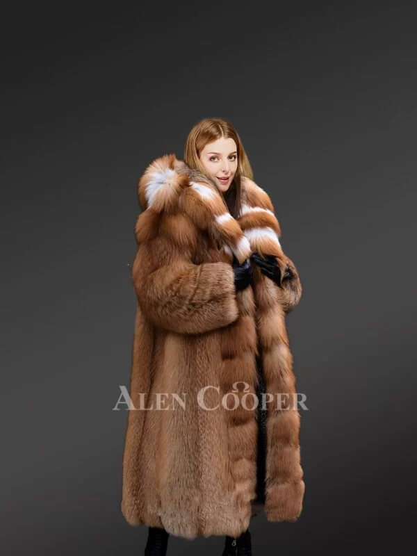 Red Fox Fur Tuxedo Coat for Women - Image 5