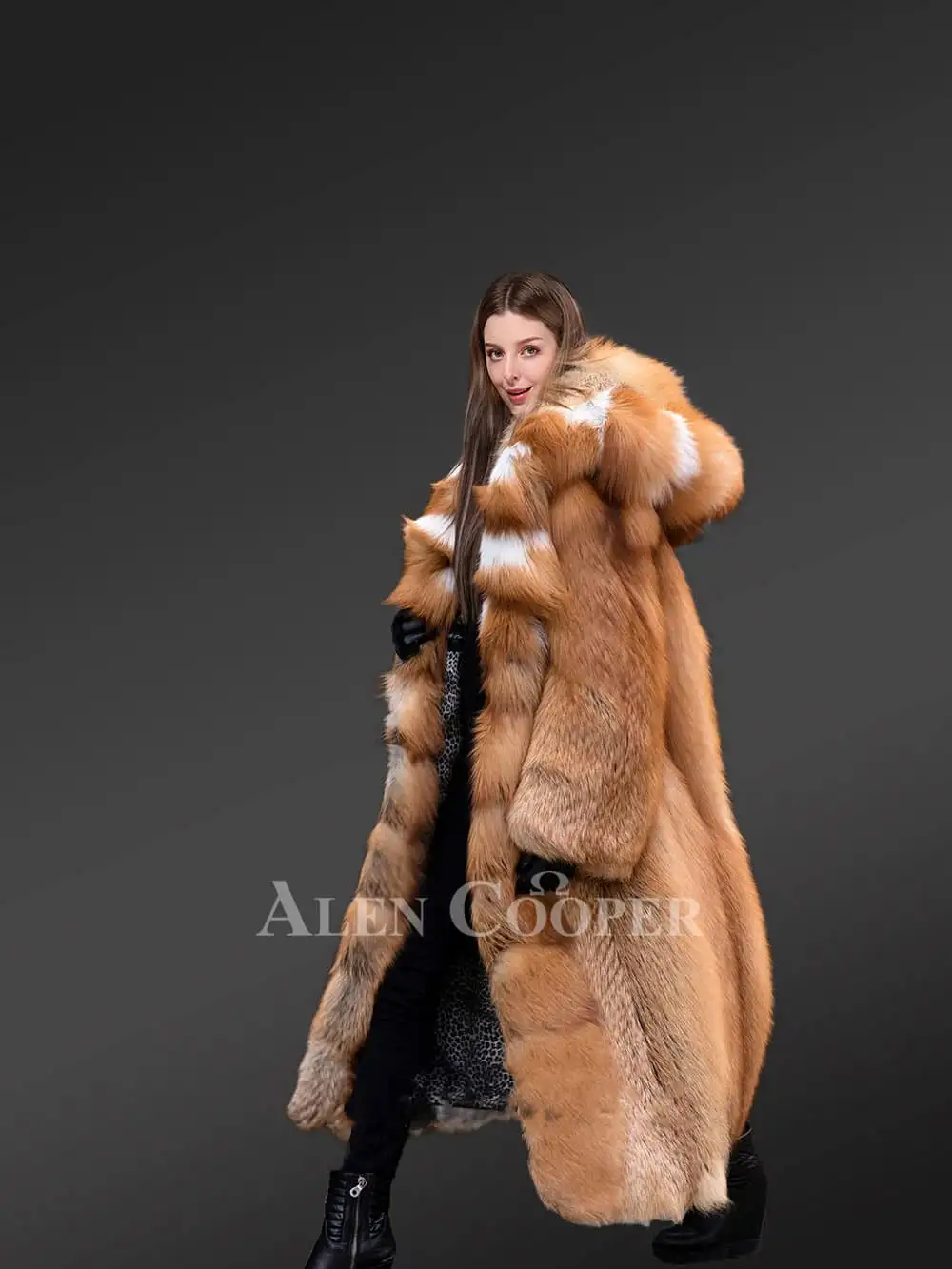 Red Fox Fur Tuxedo Coat for Women - Image 4