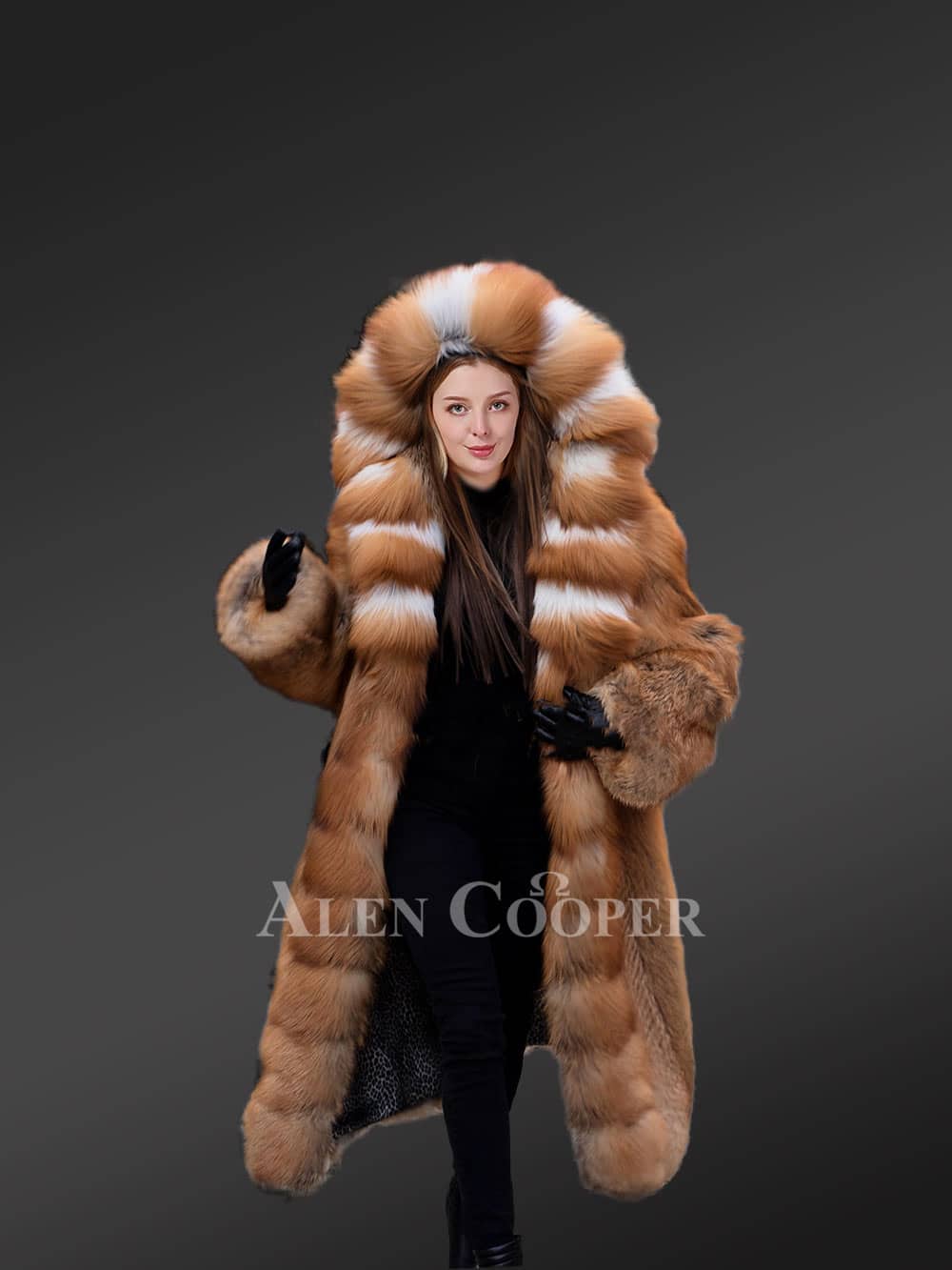 Red Fox Fur Tuxedo Coat for Women - Image 6