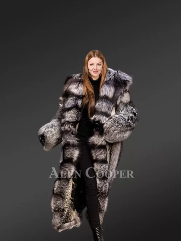 Women’s Full-Length Pure Silver Fox Fur Winter Coat - Image 3