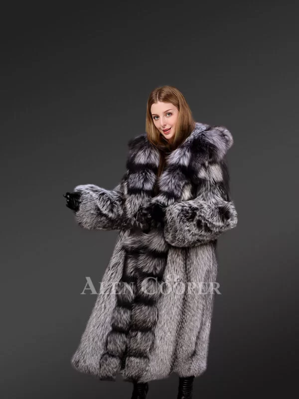 Women’s Full-Length Pure Silver Fox Fur Winter Coat - Image 4