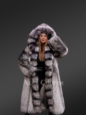 Long Silver Fox Coat with hood