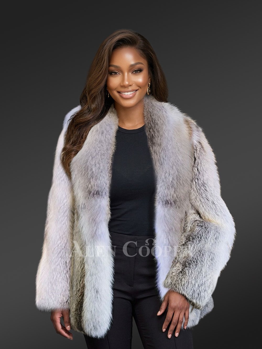 Luxury Fawn Light Fox Fur Coat for Women