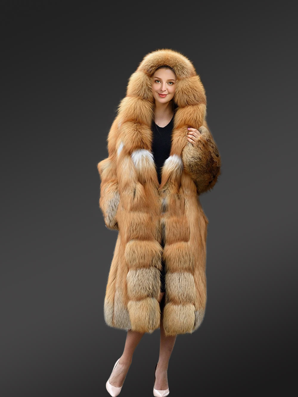 Luxury Gold Fox Fur Jacket for Women Is Elegant, Soft and Warm