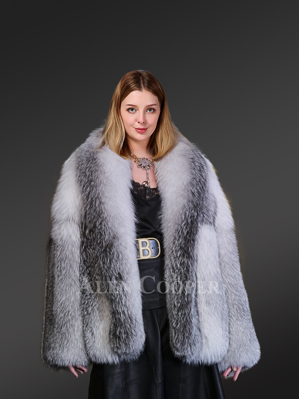 Luxury Shadow Frost Fox Fur Coat for Women