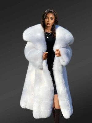 Luxury White Fox Fur Full Coat for Women