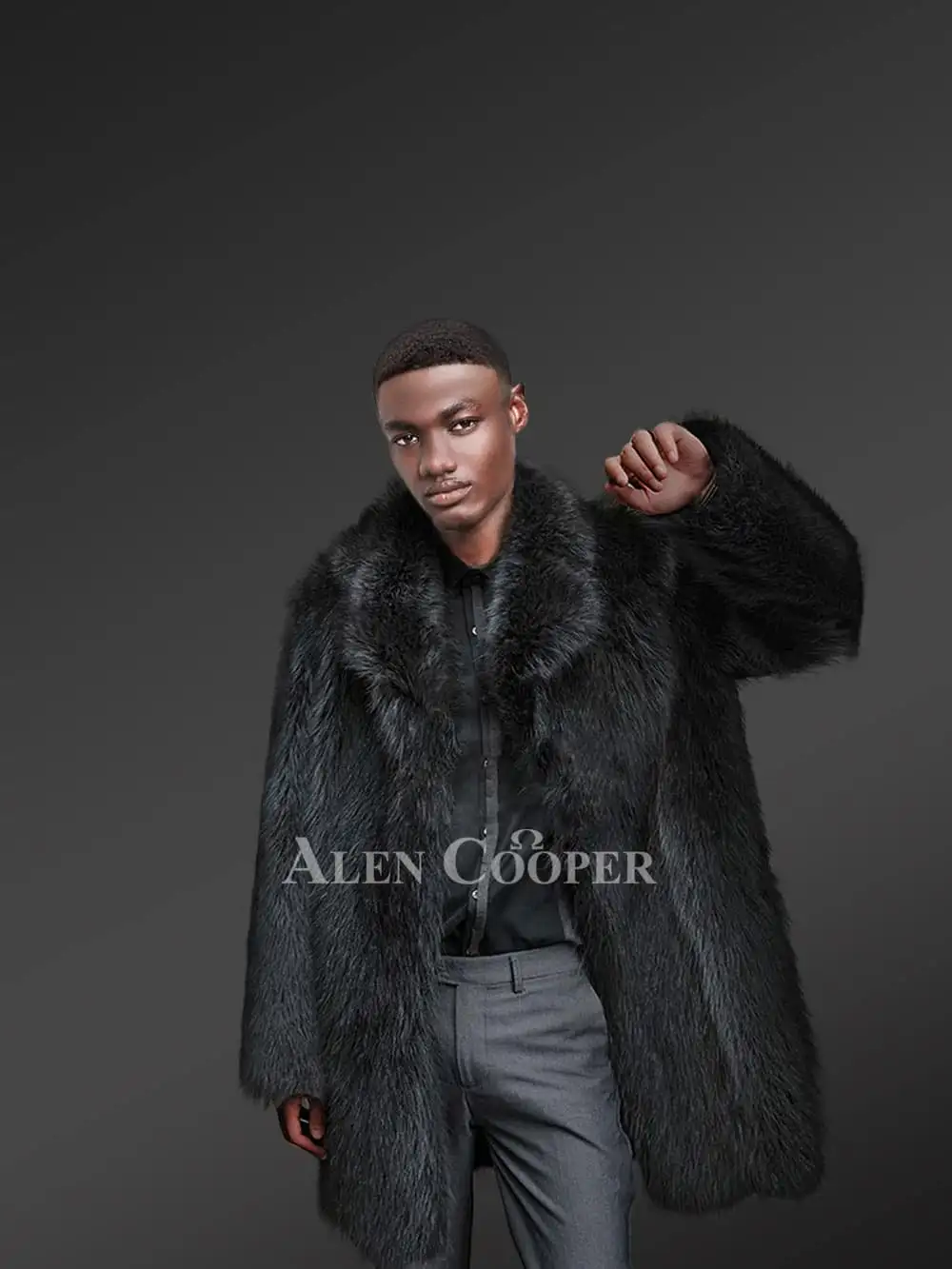 Men’s 3/4 Length Black Raccoon Fur Coat with a Real Masculine Aura - Image 2