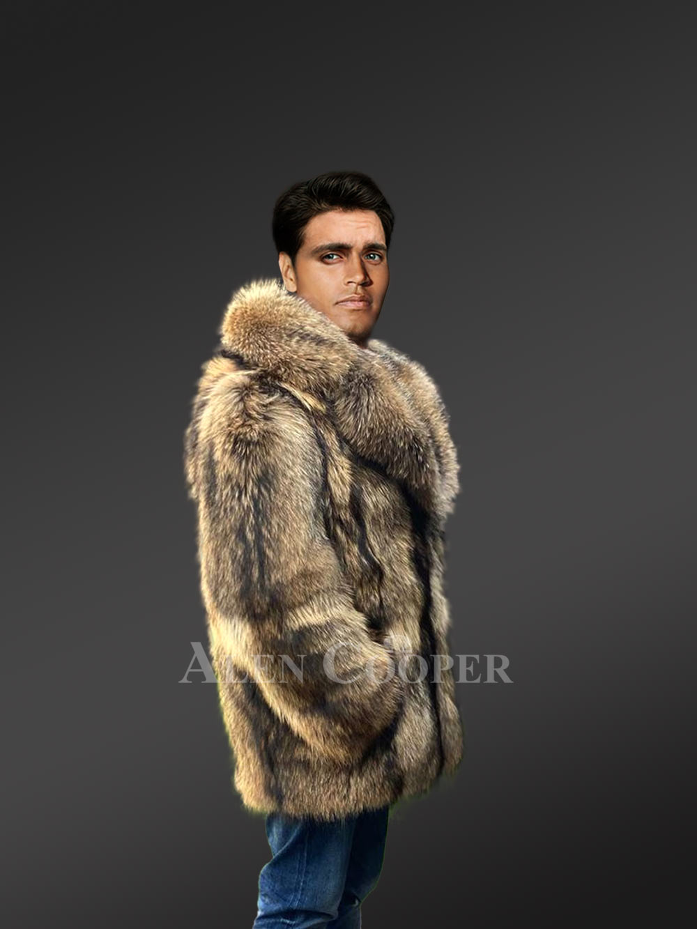 Pea-Length Loose Fit Raccoon Fur Jacket for Men - Image 7