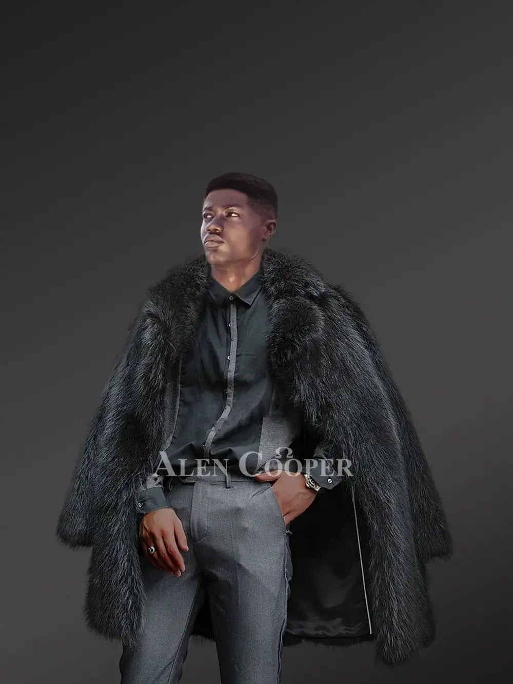 Men’s 3/4 Length Black Raccoon Fur Coat with a Real Masculine Aura - Image 5