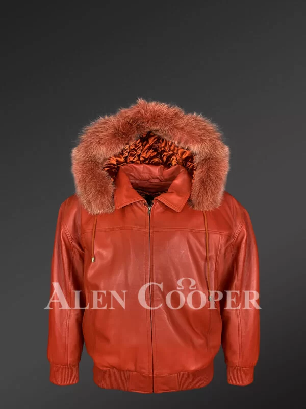 Mens Bomber with Hood and Fox Fur Trim